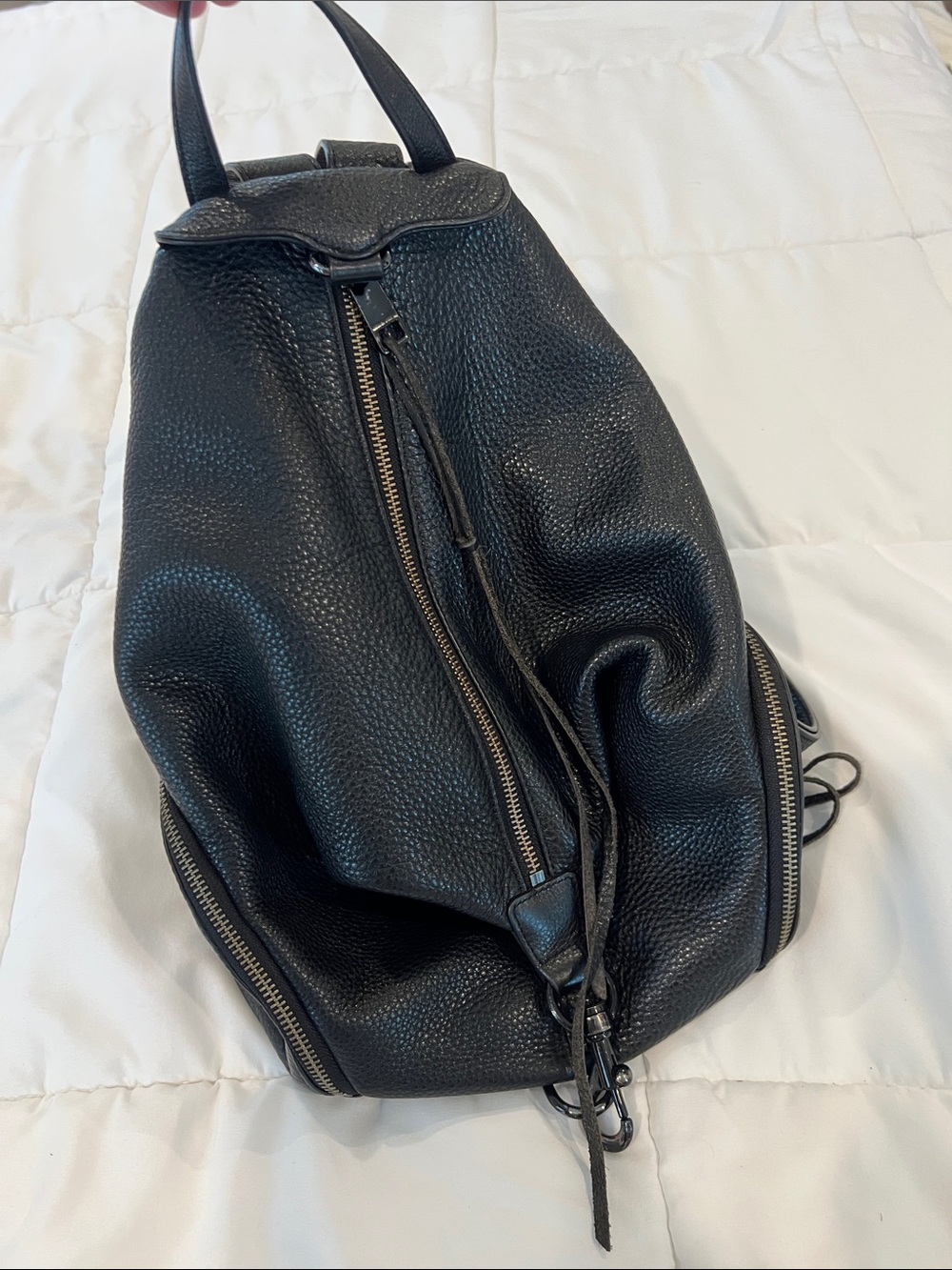 Rebecca Minkoff Black Pebbled Leather Backpack with Tassel Zip